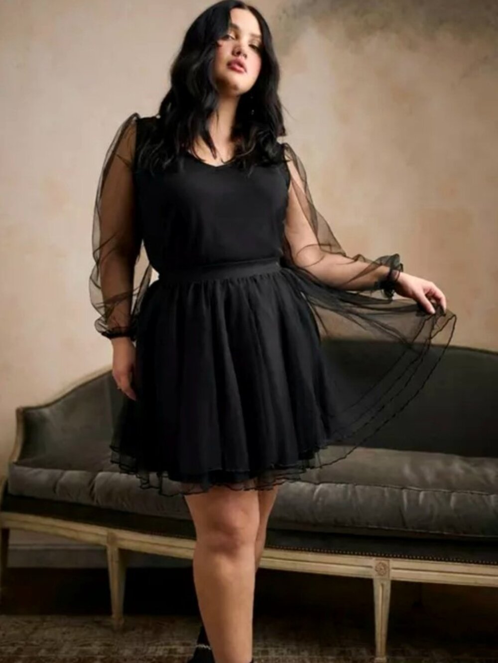 NWT Torrid Nightfall Ethereal Balloon Sleeve Black Mesh Top, Size 1X - Picture 4 of 6